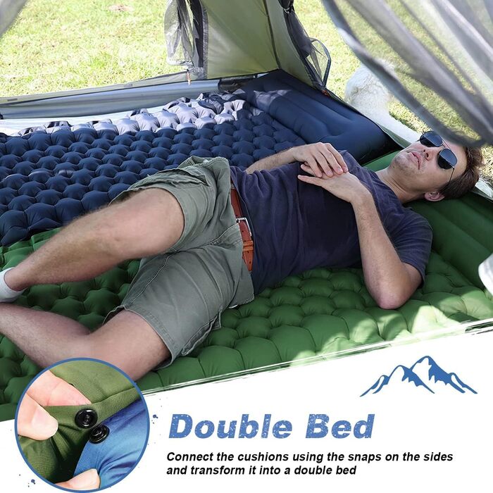 Килимок для кемпінгу Ciskotu самонадувний 8 см з подушкою. Підходить для кемпінгу, піших прогулянок та подорожей. (Синій+Сірий)