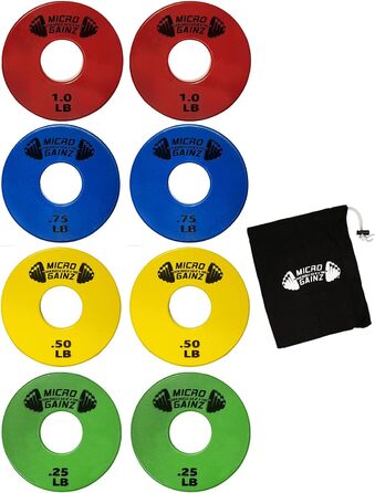 Комплект стандартних млинців Micro Gainz 2,5 см (8 шт) з сумкою, для гантелей і штанг, вибір кольору, вироблено у Великобританії