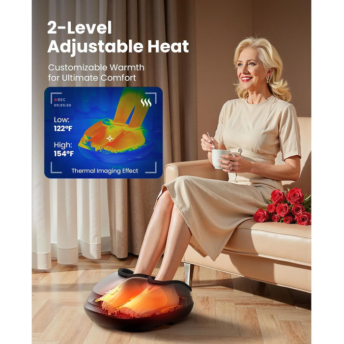 Електричний масажер для ніг Bob and Brad Lite з підігрівом, розминаючою та компресійною функцією, Shiatsu масажер для ніг, для зняття болю (до 45 розміру), з пультом керування