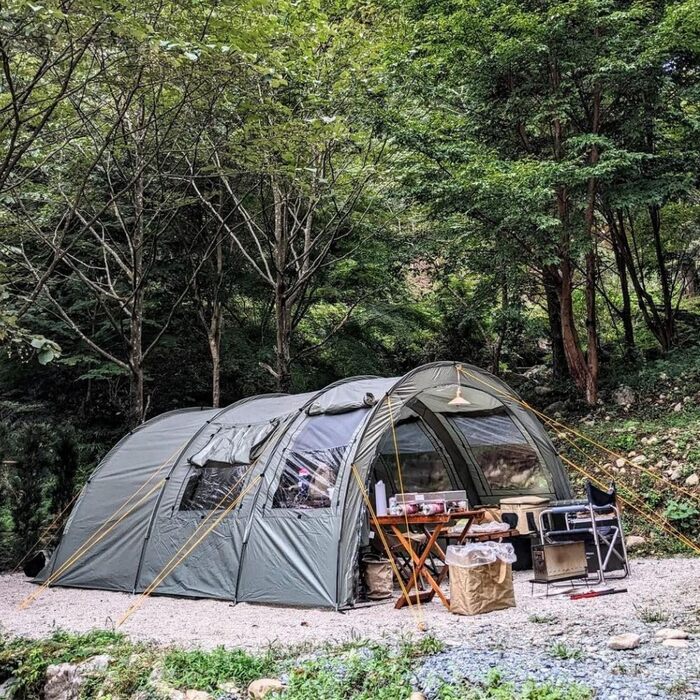 Намет CampFeuer Relax6 для 6 осіб | Великий намет-човник з просторим тамбуром, водовідштовхування 5000 мм | Відділення для сну, що знімається | Груповий, сімейний намет для кемпінгу, зелено-сірий (світло-блакитно-сірий)