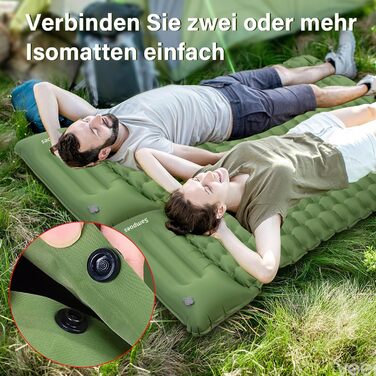 Надувний килимок для кемпінгу Isomatte, 10 см, самонадувний, з насосом, для туризму та відпочинку на природі (зелений, одинарний)