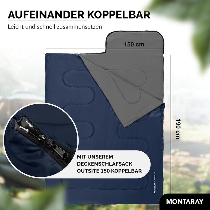 Спальний мішок для кемпінгу з капюшоном до -3°C з подушкою - зимовий та літній спальний мішок 3-4 сезони (75 x 220 см) - туристичний спальний мішок для жінок та чоловіків (теплий) Зелений (Блакитний, 280GSM, з капюшоном)