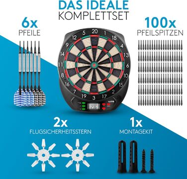 Електронний дартс DartPro DAS ORIGINAL - Професійна кидкова мішень з 6 дротиками, бездротова, 65 варіантів ігор, Double IN/Double OUT