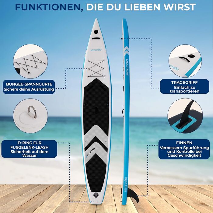 SUP дошка SereneLife Race надувна 427x71 см, комплект для сплаву та змагань, швидка, з антиковзким покриттям, для досвідчених