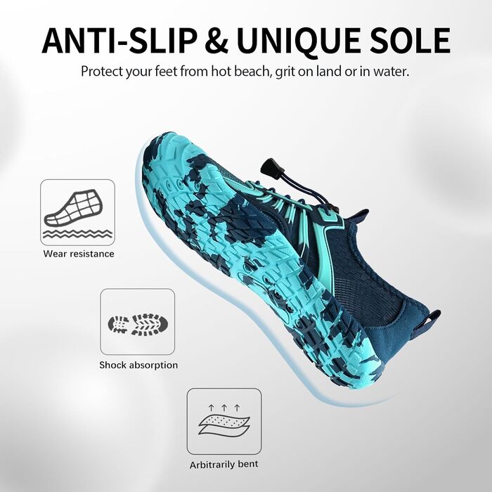 IceUnicorn Взуття для трейлраннінгу без шнурівків (чоловіче/жіноче), унісекс, для плавання та відпочинку на пляжі, 43 EU, блакитно-зелений