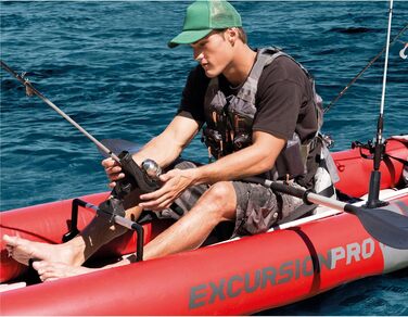 Надувний двомісний каяк INTEX Excursion Pro з веслом 218 см та насосом, SuperTough PVC, з тримачами для вудок та регульованими сидіннями