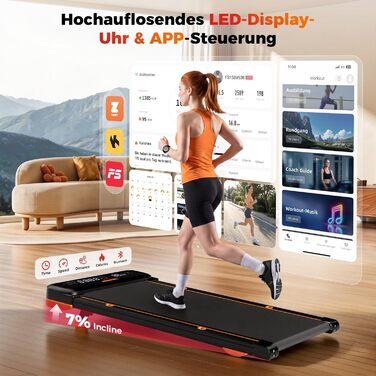 Бігова доріжка для дому з нахилом 7%, Walking Pad 5: реабілітація, 5 рівнів вібрації, під стіл з додатковою ручкою, LED, 2.5HP, швидкість до 7.5 км/год, управління з пульта, до 136 кг, з APP