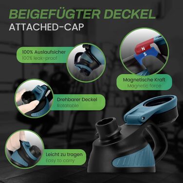 Фляга для води Fjbottle з нержавіючої сталі 1900 мл з магнітною кришкою, BPA Free, подвійні стінки, термо, без витоку, для спорту, універу, кемпінгу, подорожей, темно-синій колір