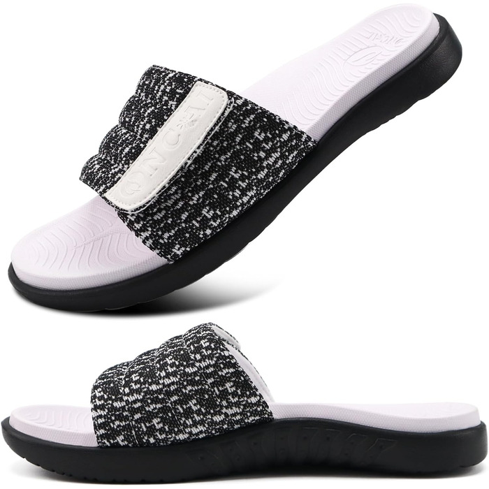 Чоловічі шльопанці ONCAI для душу та басейну з липучкою, відкриті пальці, спортивні, літні, для дому, м'яка гумова підошва, розмір 40-49 (46 EU, чорний/білий)