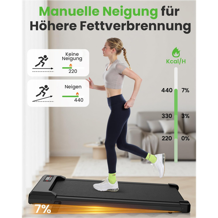 Біговий доріжка для дому HomeFitnessCode з нахилом, Walking Pad, електрична, 1-8 км/год, міні, чорна, 85 см
