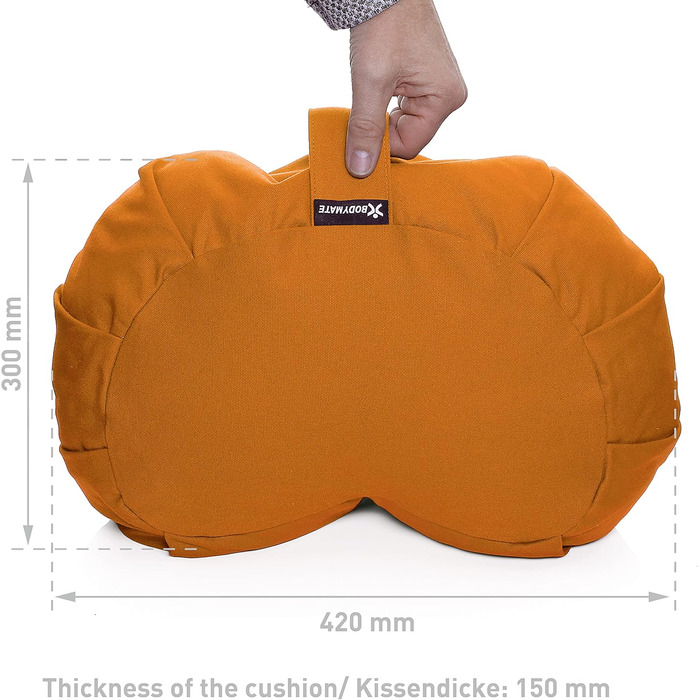 Подушка для йоги BODYMATE Halbmond 42x30x15 см, помаранчева – гречана лузга, бавовняний чохол (машинне прання)