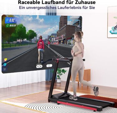 Біговий доріжка DeerRun Raceable з APP-керуванням, 158 кг вантажопідйомність, 2573W, складається, чорно-червоний