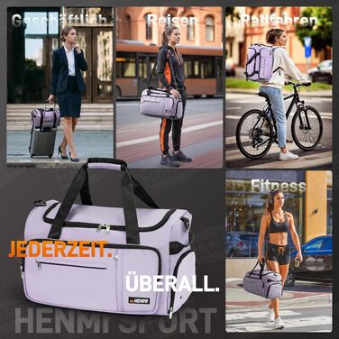Спортивна сумка для подорожей HENMI 43L, універсальна дорожня сумка для чоловіків та жінок (Фіолетова)