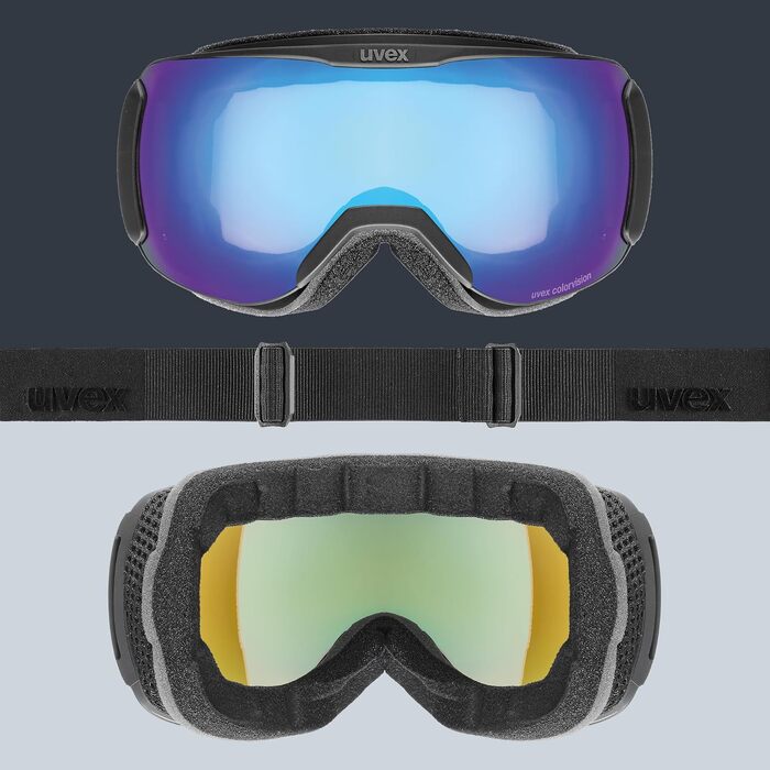 Гірськолижна маска uvex downhill 2100 CV з контрастною лінзою, широким оглядом та вузькою рамою, чорна матова/блакитно-зелена, унісекс