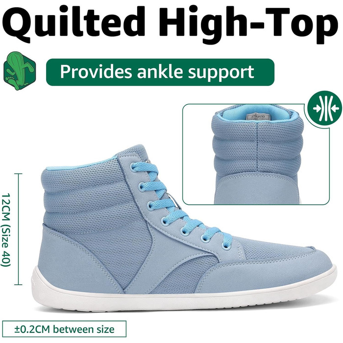 Черевики Saguaro Barfußschuhe High-Top для чоловіків та жінок з широкою передньою частиною та підошвою Zero-Drop, розмір 36-48 (Блакитний, 42 EU)