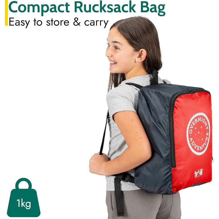 Дитячий спальний мішок Trail Mumienschlafsack 3 сезони для кемпінгу – 300gsm – для хлопчиків та дівчаток – з легким рюкзаком (Червоний)