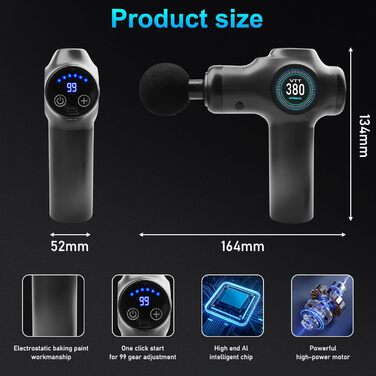 Масажер Behogan: 99 режимів, 8 насадок, LCD-дисплей, USB-C зарядка для спорту та офісу