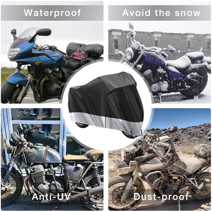 Захисний чохол для мотоцикла 210D Oxford, водовідштовхуючий, для Harley-Davidson, Honda, Suzuki, Yamaha (245 x 105 x 125 см)