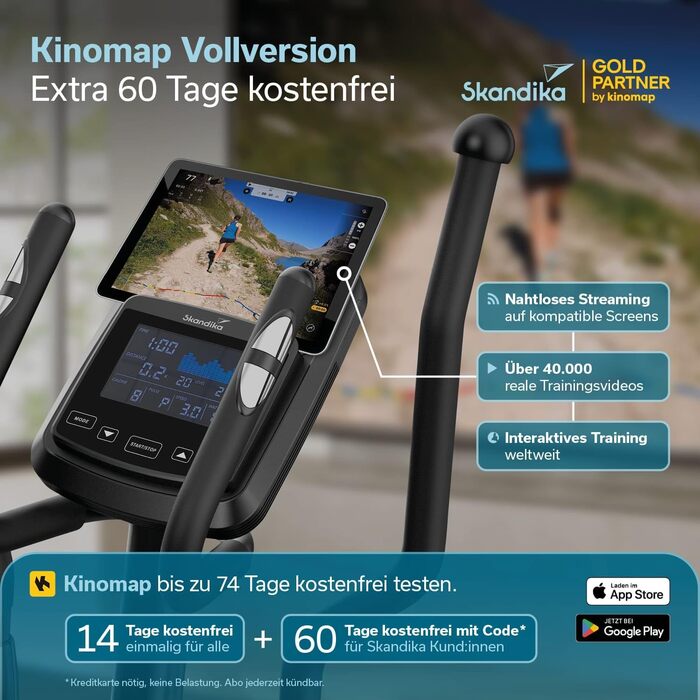 Еліптичний тренажер Skandika Crosstrainer Fint P8-R для дому: тихий, 32 рівні навантаження, 22 програми, до 120 кг, сумісність з Kinomap App, 8 кг маховик, фітнес та спорт