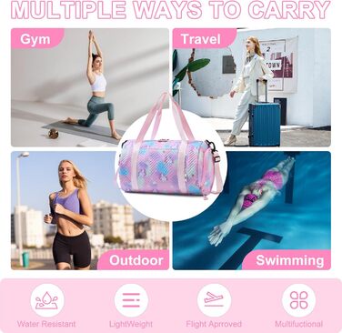 Спортивна сумка для дівчаток з єдинорогом, водонепроникна сумка для плавання з відділенням для взуття та мокрих речей, маленька дамська сумочка, спортивна сумка для подорожей, фітнесу, школи, плавання, рожева