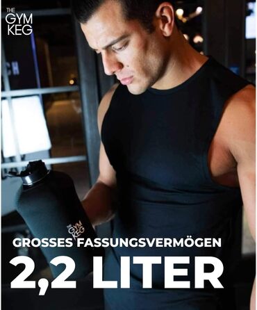 Гімнастична пляшка для води Gym Keg 2.2L з сумкою та ручкою. Спортивна пляшка для фітнесу, йоги, екологічна, BPA Free (Чорний Stealth)