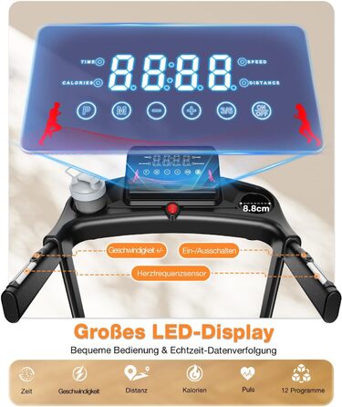 Бігова доріжка Dskeuzeew складана з регулюванням нахилу - Walking Pad для дому, 1-12 км/год, електрична, чорна