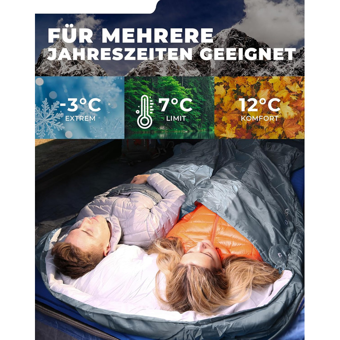 Сплячий мішок KingCamp для двох осіб, зимовий, для кемпінгу, сірий