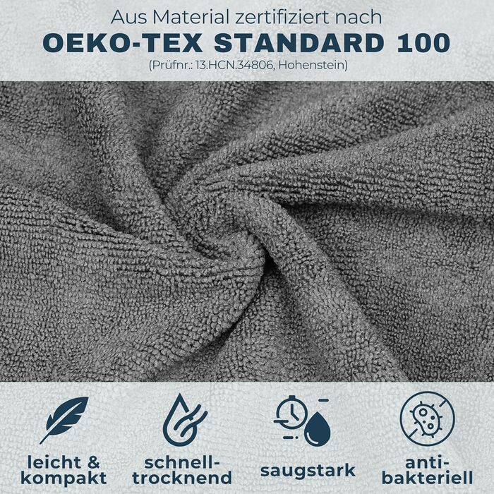 Рушник для фітнесу PEAQUE з кишенею на блискавці | Мікрофібра з фротте-структурою | Спортивний рушник для тренажерного залу | М'який, швидковисихаючий (Сірий, 120 x 50 см)