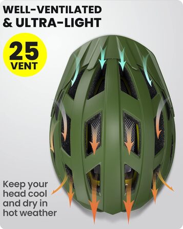 Велосипедний шолом OutdoorMaster MIPS, змінна підкладка, вентиляція, для підлітків і дорослих, гірський та шосейний, 59-61 см, зелений
