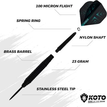 Набір аксесуарів для дартсу KOTO King Pro+ Steeltip, 90 шт, чорний, з оперенням, стрижнями, тримачами та захистом