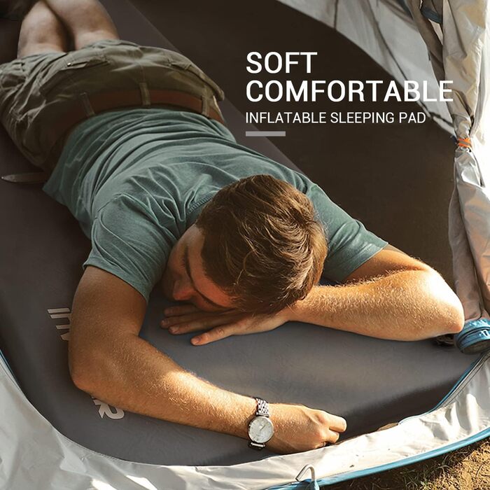 Кемпінговий килимок - 7 см UltraThick Elastic Foam, самонадувний з подушкою. Швидке надування за 25 секунд, сірий колір