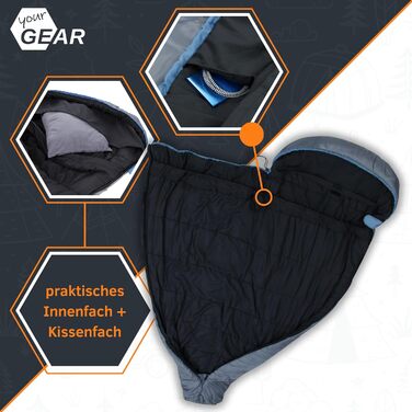 Спальник зимовий GEAR Mumienschlafsack Sirocco -18°C, 230x80 см, водонепроникний, для трекінгу та кемпінгу (синьо-сірий)