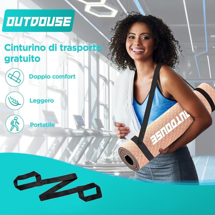 Спортивна килимок для йоги з принтами поз, неслизький TPE, 181x63x0.6 см (Хакі та Чорний)