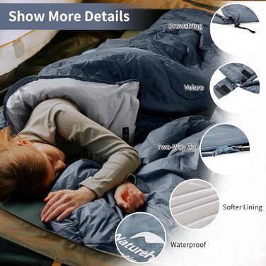 Спальний мішок Naturehike з капюшоном, ковдровий, для кемпінгу, легкий та зручний, ідеальний для подорожей та активного відпочинку на природі, Marineblau-rechts (11°C)