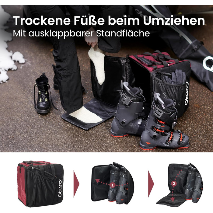 Чохол для лижних черевиків Otaro з відділенням для шолома | Сумка для лиж, шолома та аксесуарів | Водонепроникний, міцний | Комплект (57L + XL для 2 пар лиж), Червоний