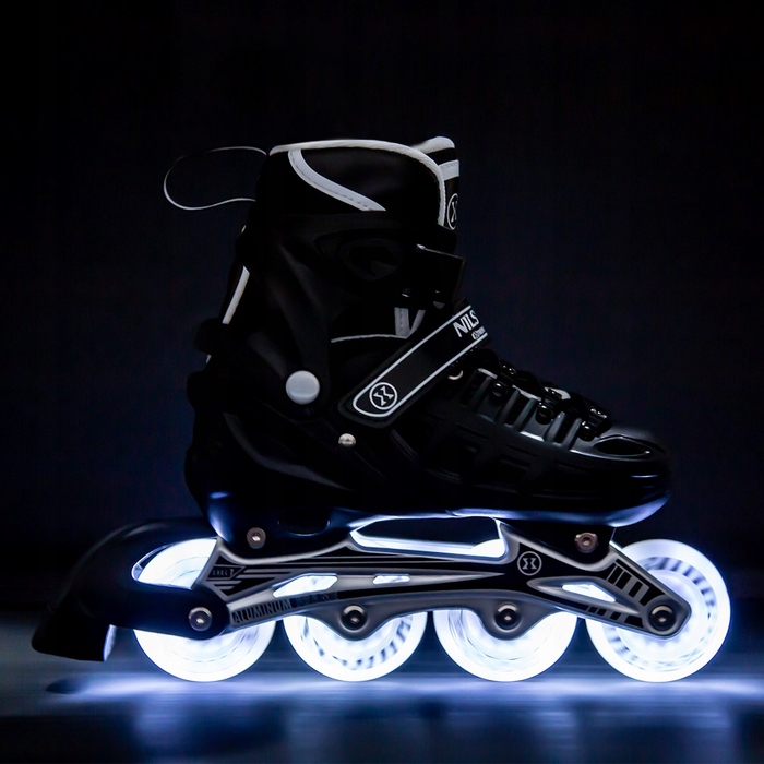 Регульовані ролики Nils Extreme, чорні, розмір 35-38, 4 LED-колеса, підшипники ABEC-7