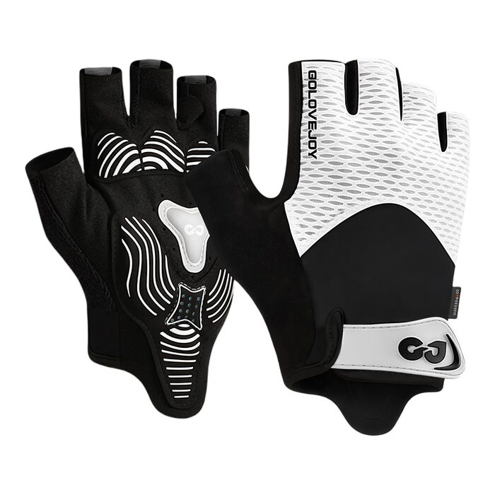 Флінтронік велоперчатки халявні для чоловіків Даен, спортивні велоперчатки з антиковзаючим покриттям та амортизацією, з 6 подушечками, дихаючі велоперчатки для гірського велосипеда, шосе, фітнесу (M, білий)