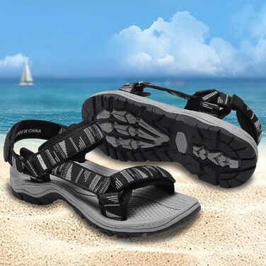 Чоловічі трекінгові сандалі SYKT для туризму та відпочинку на природі (чорний, сірий, 44 EU)