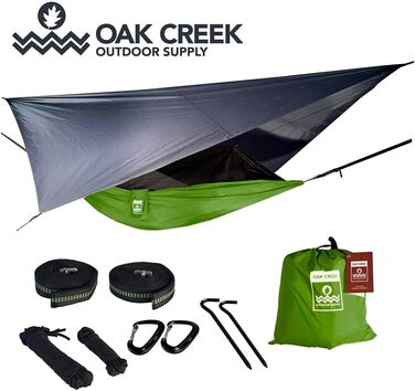 Гамак туристичний Oak Creek з москітною сіткою та тентом, комплект для кемпінгу, зелено-сірий (1.8 кг)