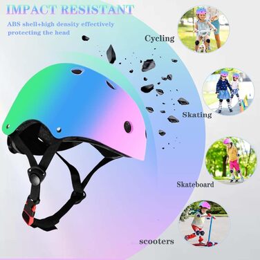 Дитячий велосипедний шолом Kinder-Fahrradhelm з набором захисту (наколінники, налокітники, рукавички) для хлопчиків та дівчаток 3-8 років, рожевий/блакитний/зелений