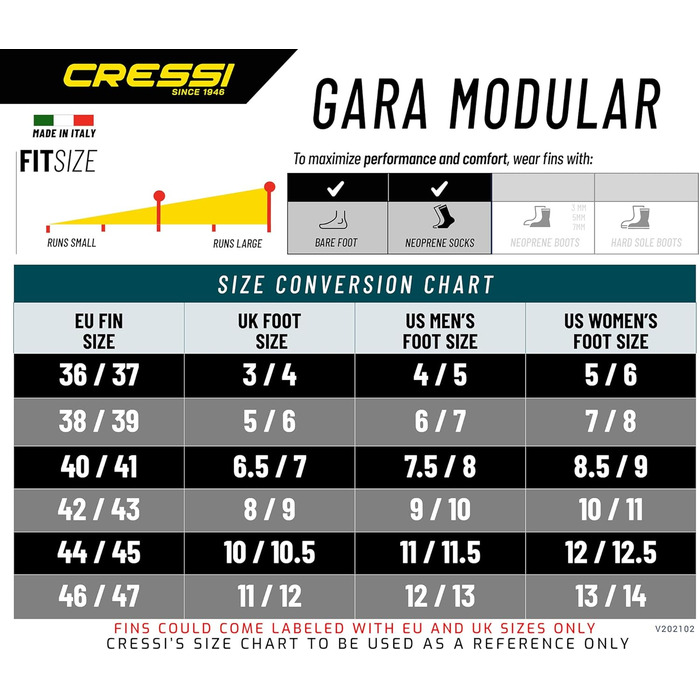 Преміум ласти для апное та дайвінгу Cressi Gara High Performance для дорослих, змінне лезо, вироблено в Італії