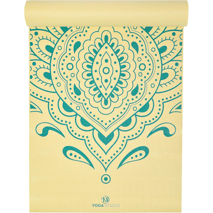 Йога мат Von Yoga Studio: велика килимок з малюнком Мандала, 183x61 см, 6 мм, антиковзаюча, міцна, PVC (пір'я павича, банан)