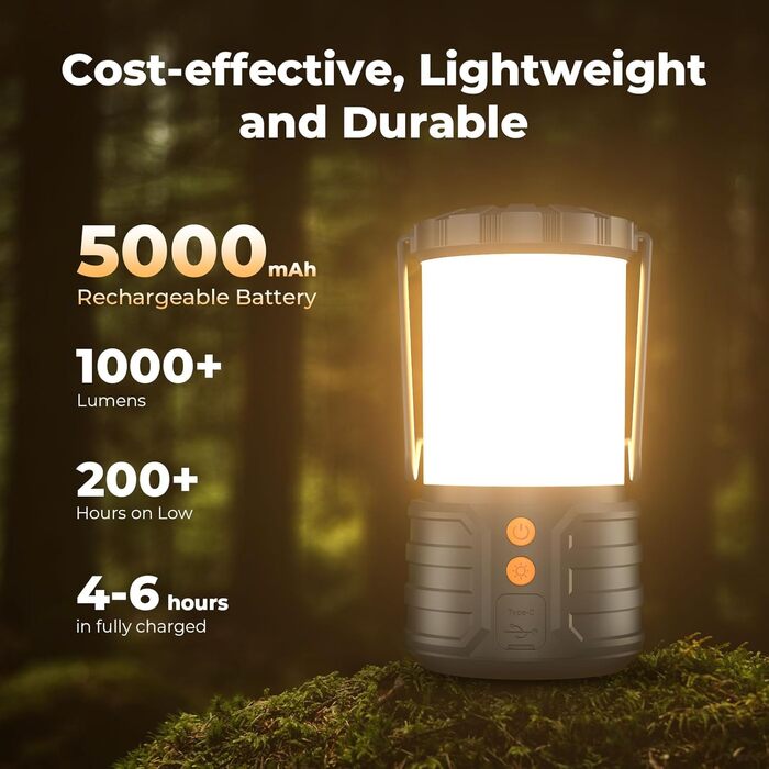 LED кемпінгові ліхтарі 2 шт., 5000mAh, перезаряджувані, водонепроникні, 3 кольори, для кемпінгу, намету, дому