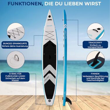 SUP дошка SereneLife Race надувна 427x71 см, комплект для сплаву та змагань, швидка, з антиковзким покриттям, для досвідчених