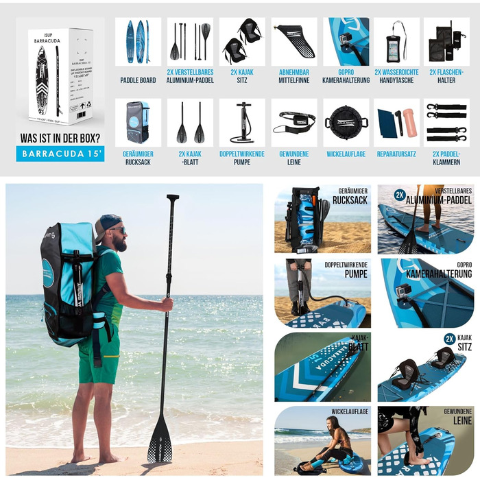 Надувна SUP-дошка Aqua Spirit 2024, комплект з веслом, рюкзаком і насосом, розміри 320x81x15 см / 457x91x15 см, для дорослих початківців та експертів, 2 роки гарантії