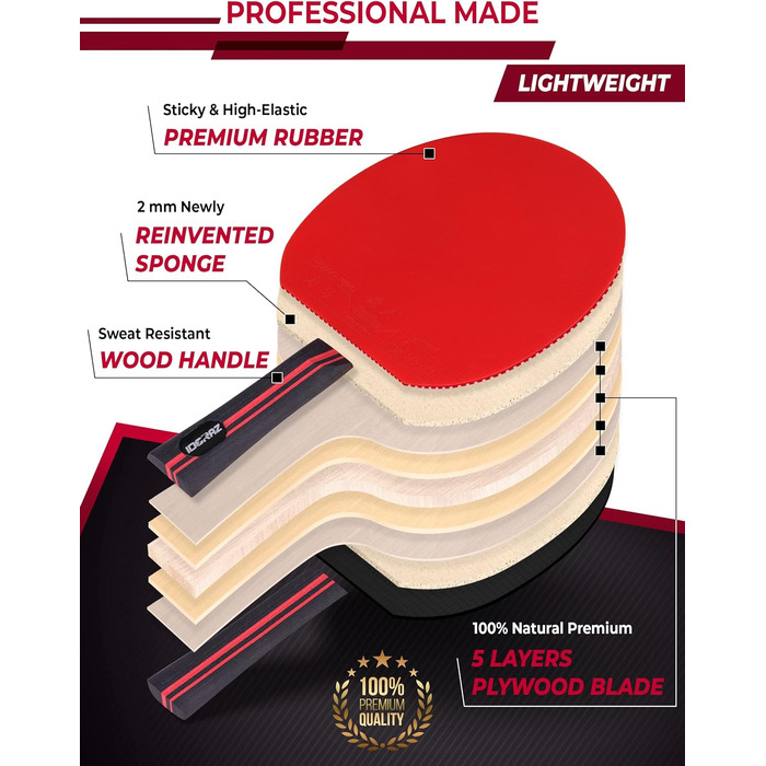 Пін-понг ракетка Idoraz Professional - професійна ракетка для настільного тенісу з чохлом, схвалена ITTF для турнірів