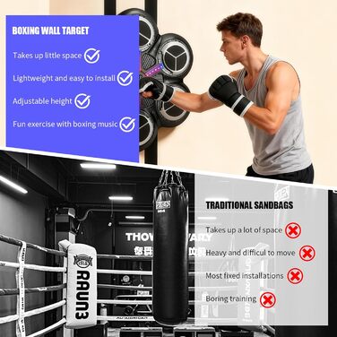 Музична боксерська машина для тренувань: Bluetooth, світлові ефекти, 3 режими, підрахунок ударів (81353)