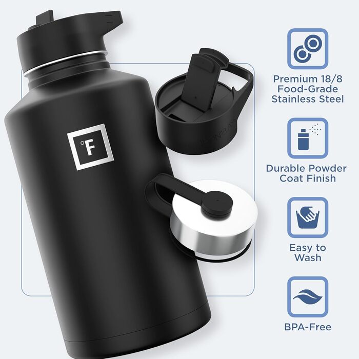 Спортивна пляшка Iron Flask 1890 мл, 3 кришки, вакуумна термокружка з нержавіючої сталі, подвійні стінки, металева каністра