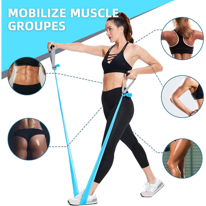 Набір еластичних стрічок для фітнесу та реабілітації (5 шт.) - Latex Free, 2-13.6 кг, з аксесуарами