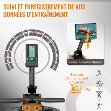 Дерев'яний складаний тренажер для веслування Advamsoler з Bluetooth монітором та тримачем для планшета, до 150 кг